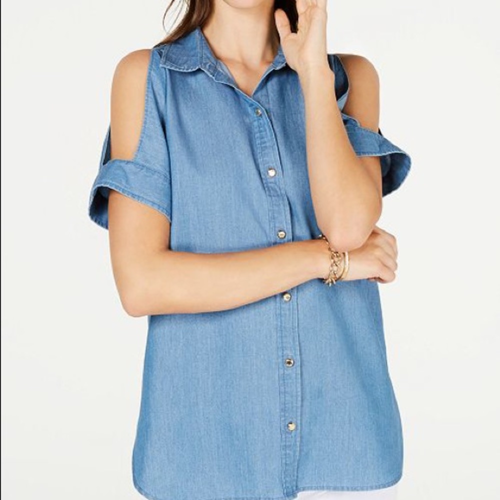 Michael Kors Cold Shoulder Chambray Button Down